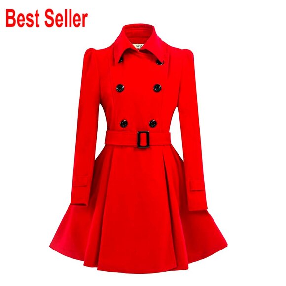 Double Breasted Wool Pea Coat with Belt Classic Elegant Chic Winter Overcoat